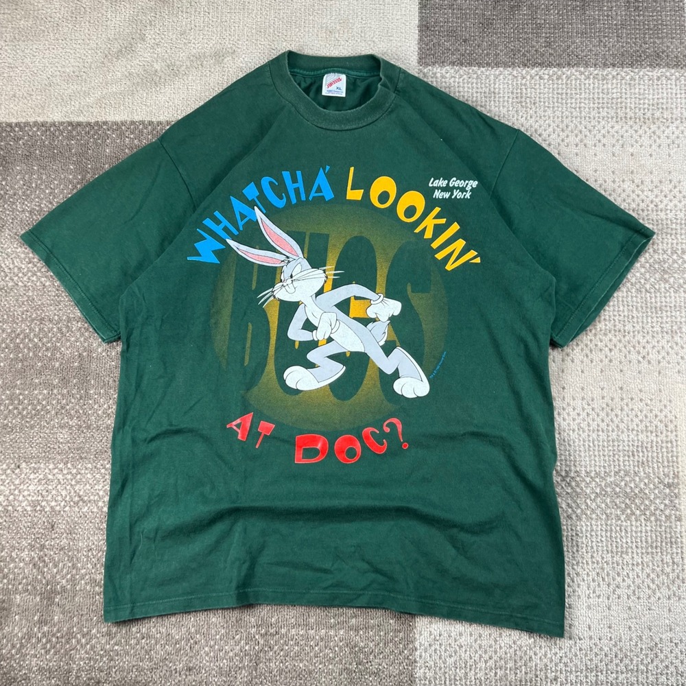 Vintage 90s Bugs‎ Bunny Whatcha Lookin At Doc T-Shirt Green XL Jerzees USA Made